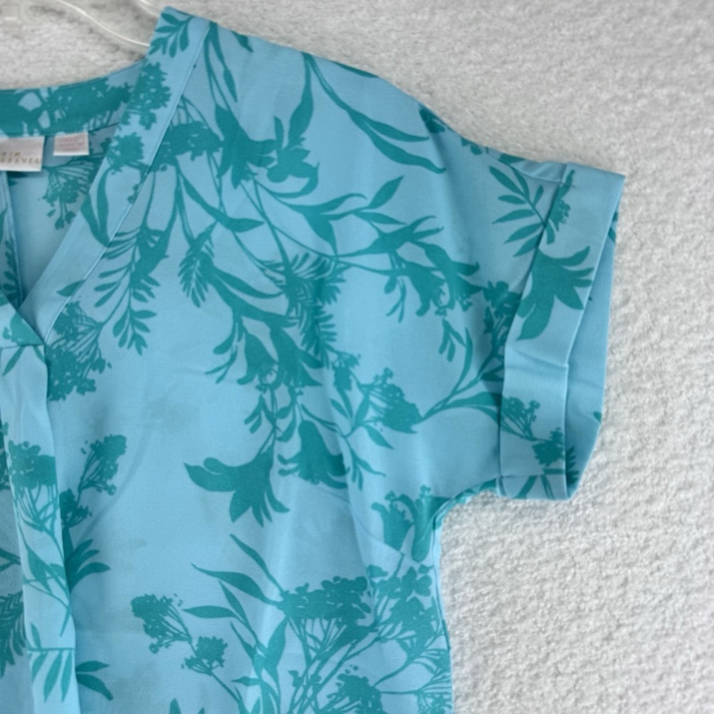 Belle by Kim Gravel Effortless Chic Summer Bloom Blouse Top XXS Blue Atlantis - Picture 2 of 10
